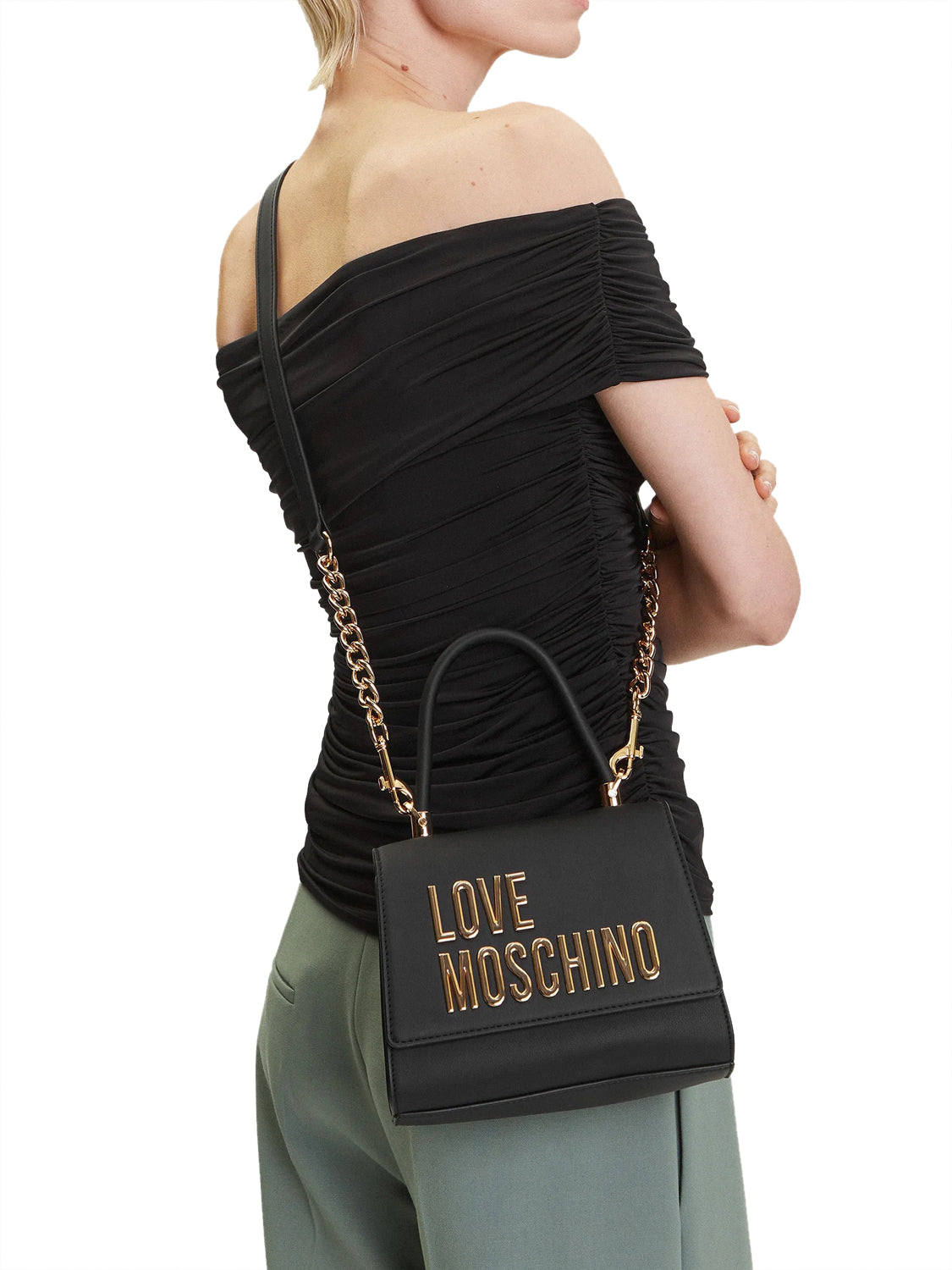 MOSCHINO PRECOLLECTION Moschino Borsa A Mano Logo Frontale Nero Nero/oro