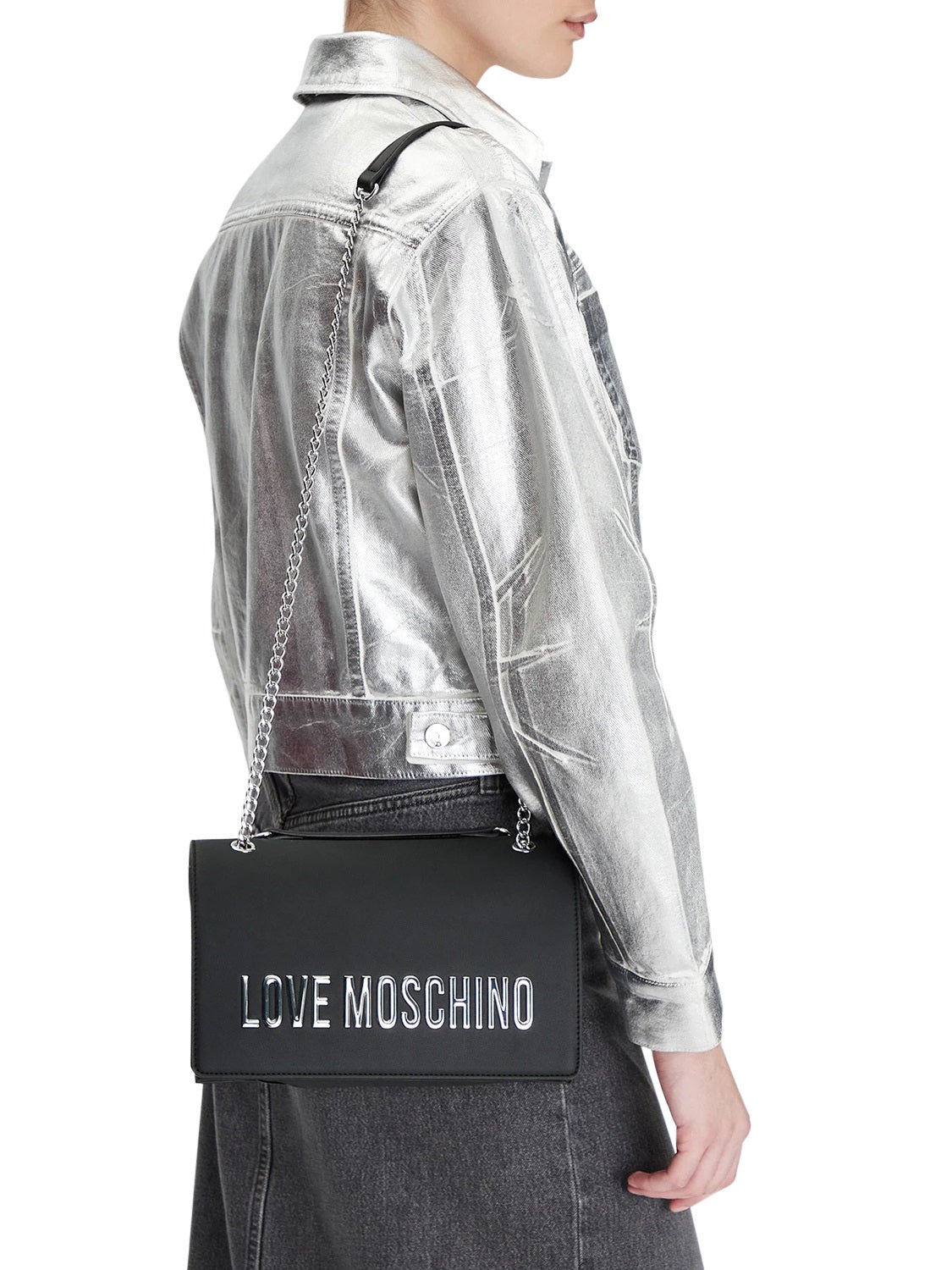 MOSCHINO PRECOLLECTION Moschino Borsa a Tracolla Logo Frontale Nero Nero/Nickel