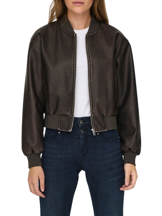 ONLY DROP4 Only Bomber Onljane Faux Leather Washed Marrone BROWN