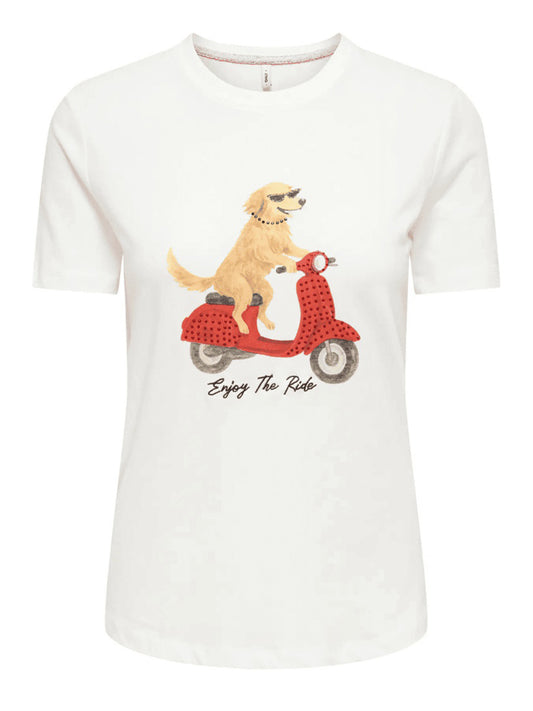 ONLY DROP4 Only T-Shirt Dancer Dog Ride Bianco WHITE