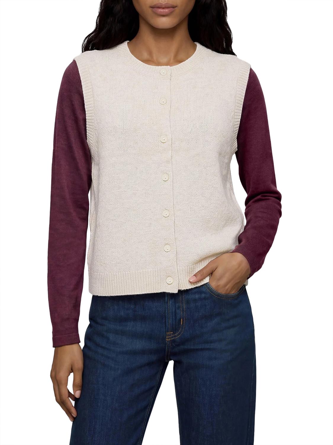 Only Gilet in Maglia con Bottoni Olivia ONLY - Beige Mélange WHITE