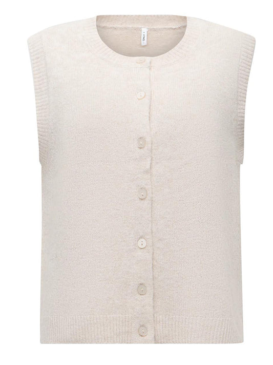 Only Gilet in Maglia con Bottoni Olivia ONLY - Beige Mélange WHITE
