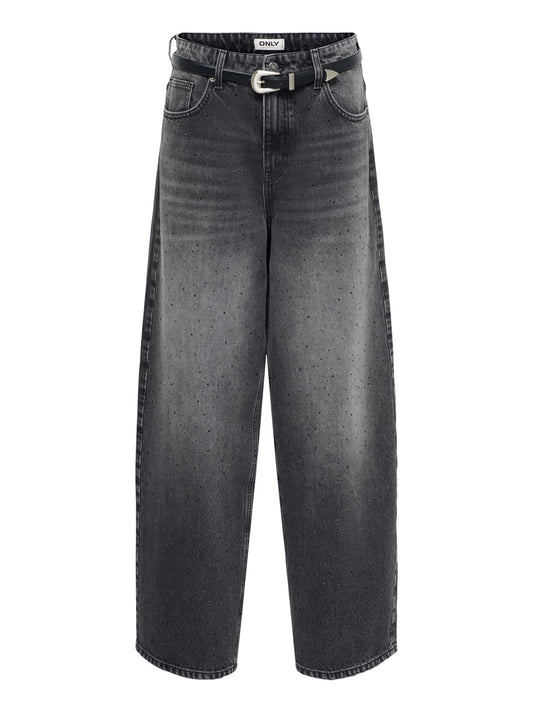 ONLY DROP5 Jeans Onlamber Rhs Lw Ovs Bag Belt Red Dnm Dot - Denim Nero BLACK