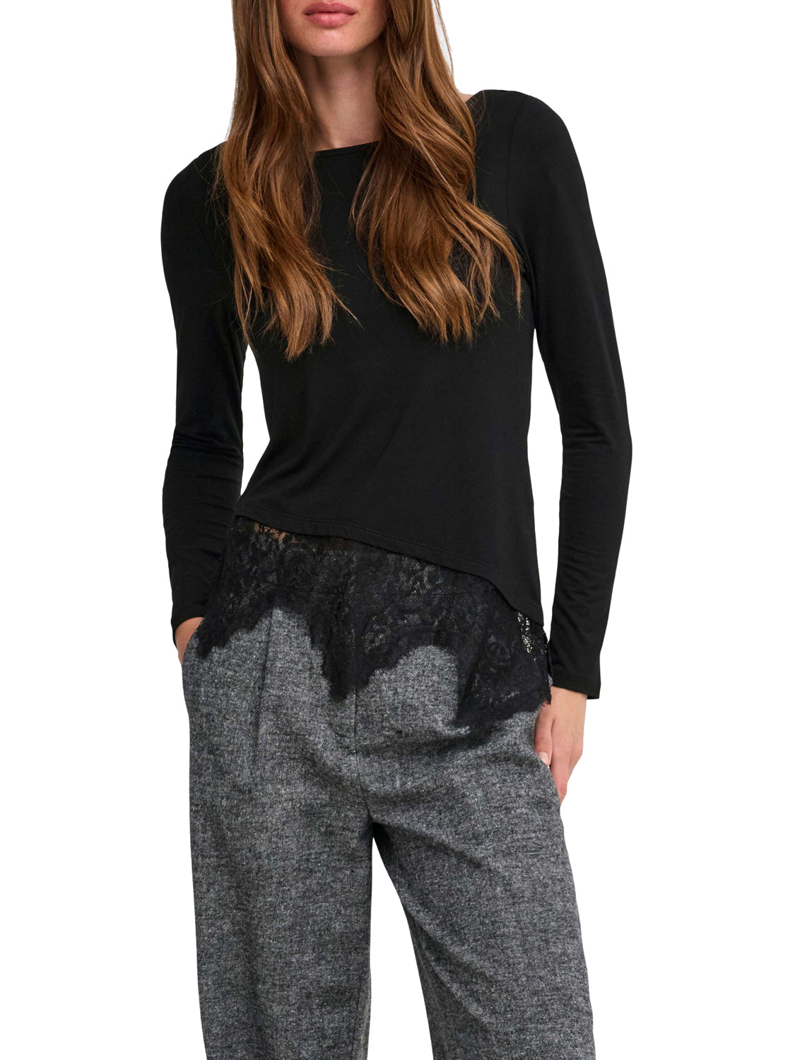 ONLY DROP5 Only Maglia Onllaila Lace Mix Top Jrs Noos - Nero BLACK