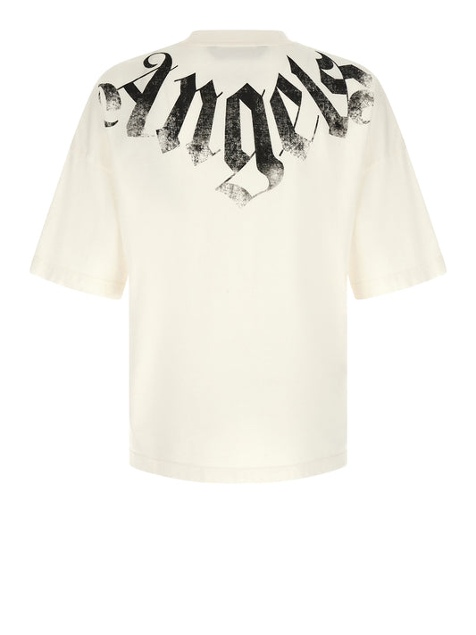 PALM ANGELS T-Shirt Big Neck Logo Loose Tee Bianco Off White - Black