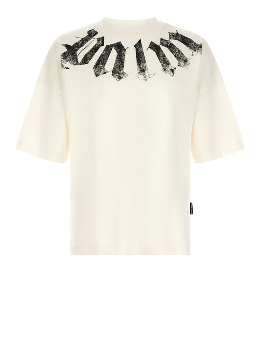 PALM ANGELS T-Shirt Big Neck Logo Loose Tee Bianco Off White - Black