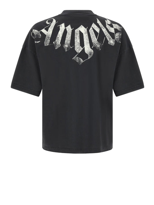 PALM ANGELS T-Shirt Big Neck Logo Loose Tee Nero Black - Off White