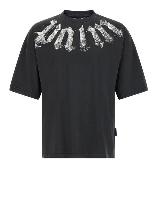 PALM ANGELS T-Shirt Big Neck Logo Loose Tee Nero Black - Off White