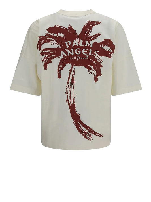 PALM ANGELS T-Shirt Stampa Palm Drift Back Over Tee Bianco Off White - Red