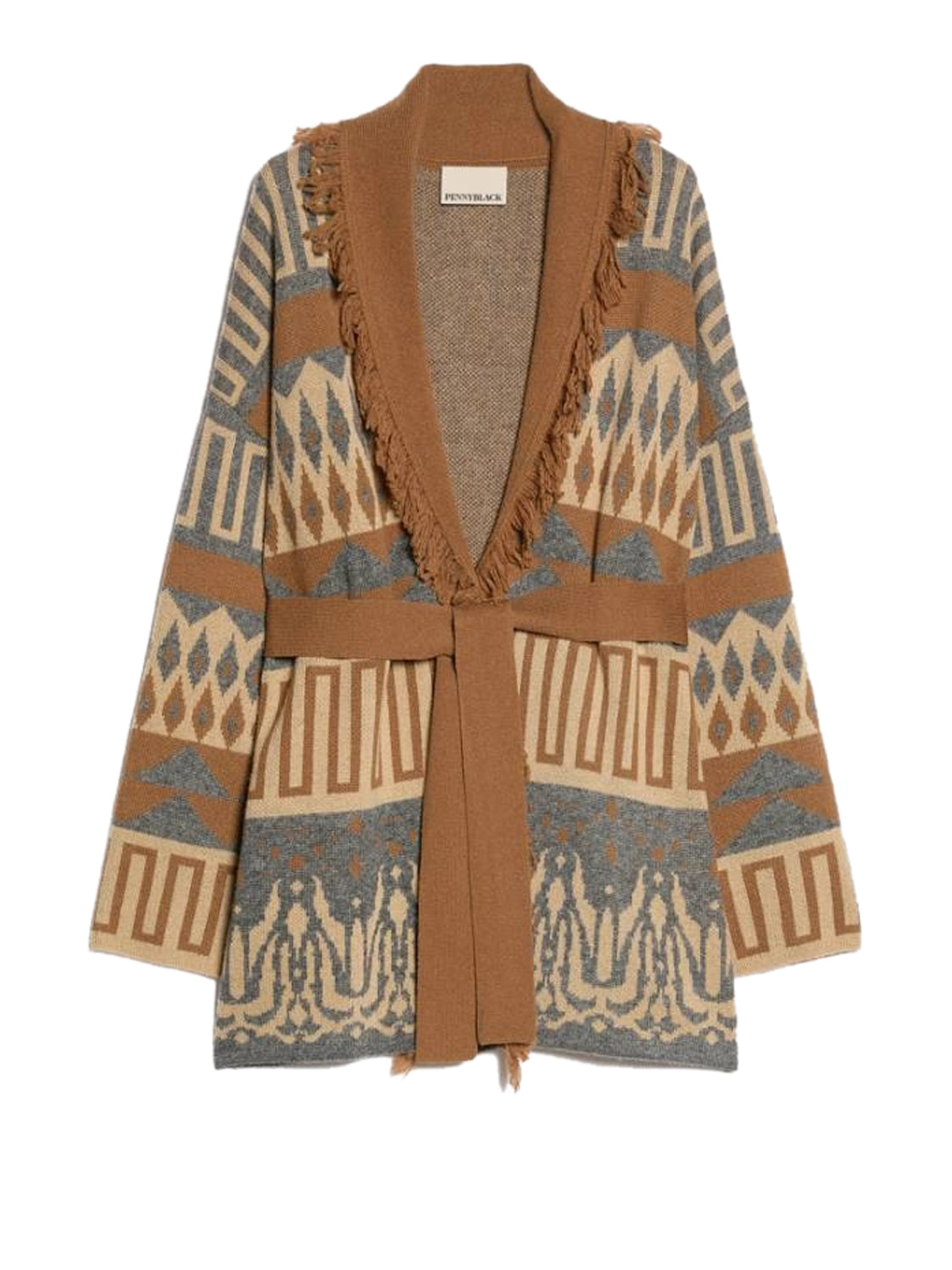 PENNY BLACK BLACK Cardigan Penny Black Jacquard Con Frange - Tabacco Tabacco