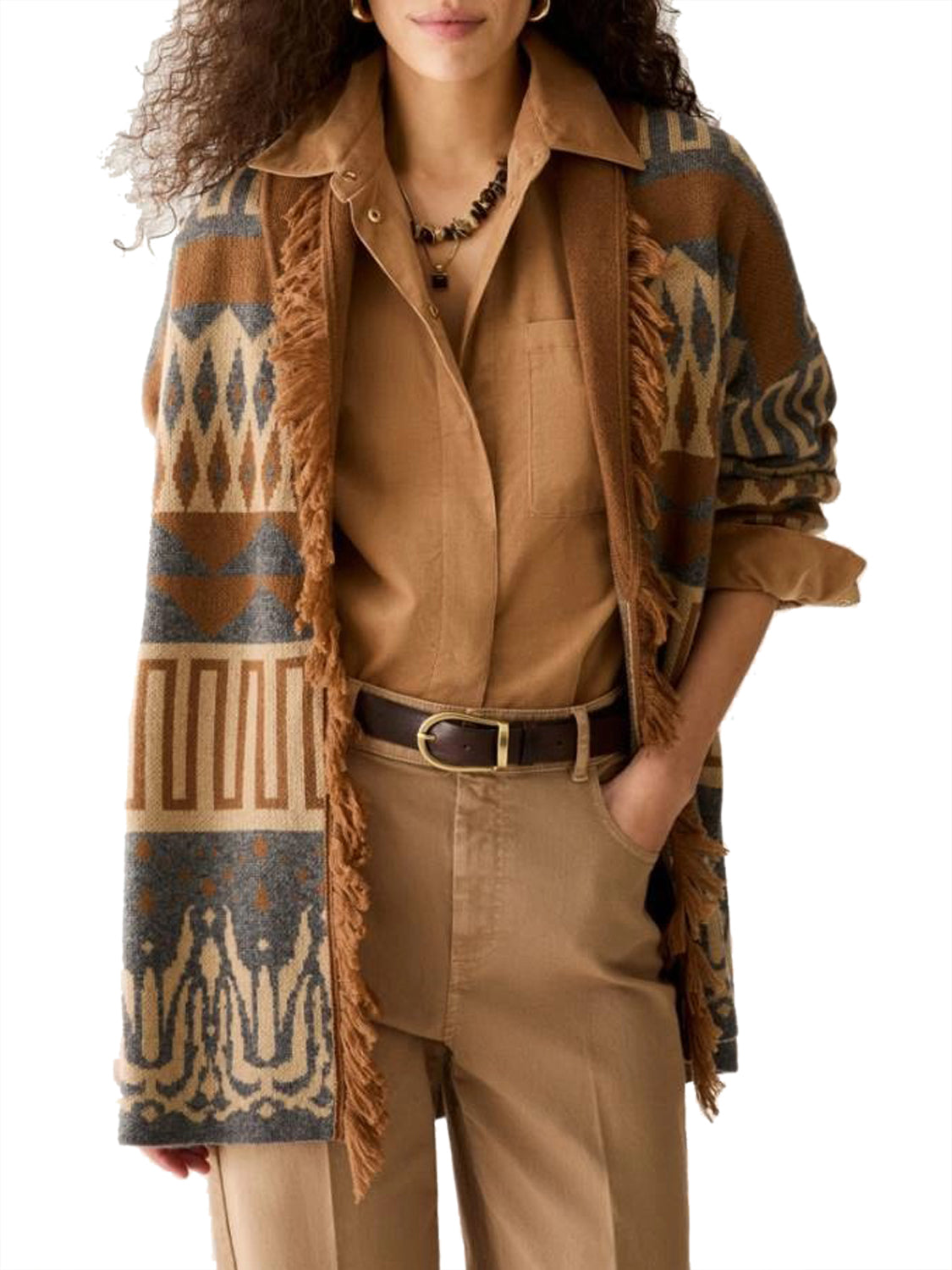 PENNY BLACK BLACK Cardigan Penny Black Jacquard Con Frange - Tabacco Tabacco