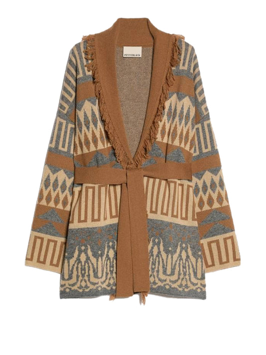 PENNY BLACK BLACK Cardigan Penny Black Jacquard Con Frange - Tabacco Tabacco