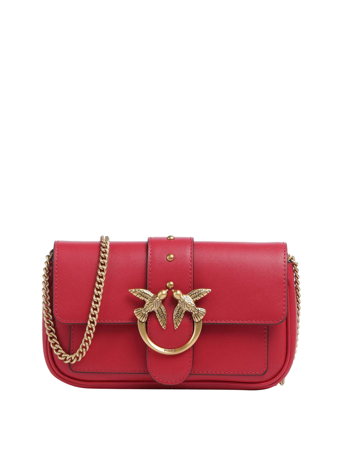 PINKO Pinko Borsa A Tracolla Love One Pocket C Vitello Seta - Rosso Rosso-Antique Gold