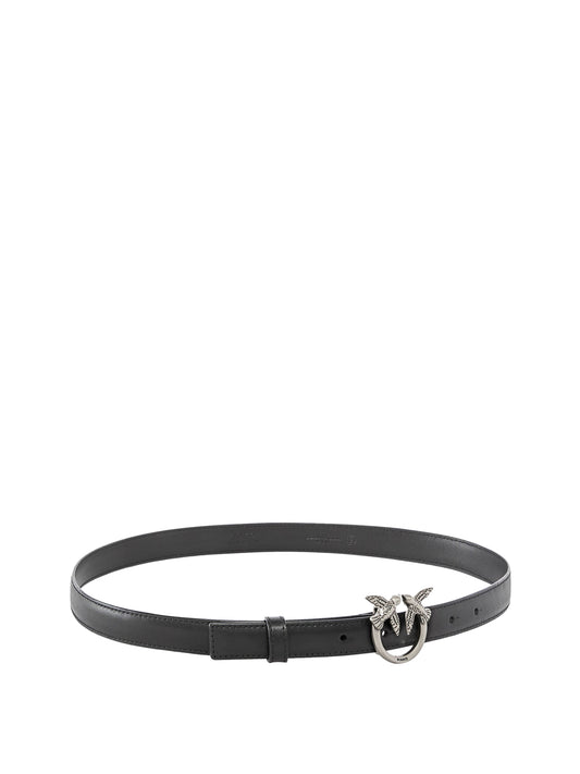 PINKO Pinko Cintura Love Berry H2 Belt.Low Vitello Nero Nero-Old Silver