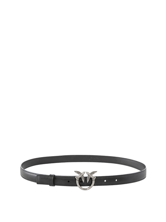 PINKO Pinko Cintura Love Berry H2 Belt.Low Vitello Nero Nero-Old Silver