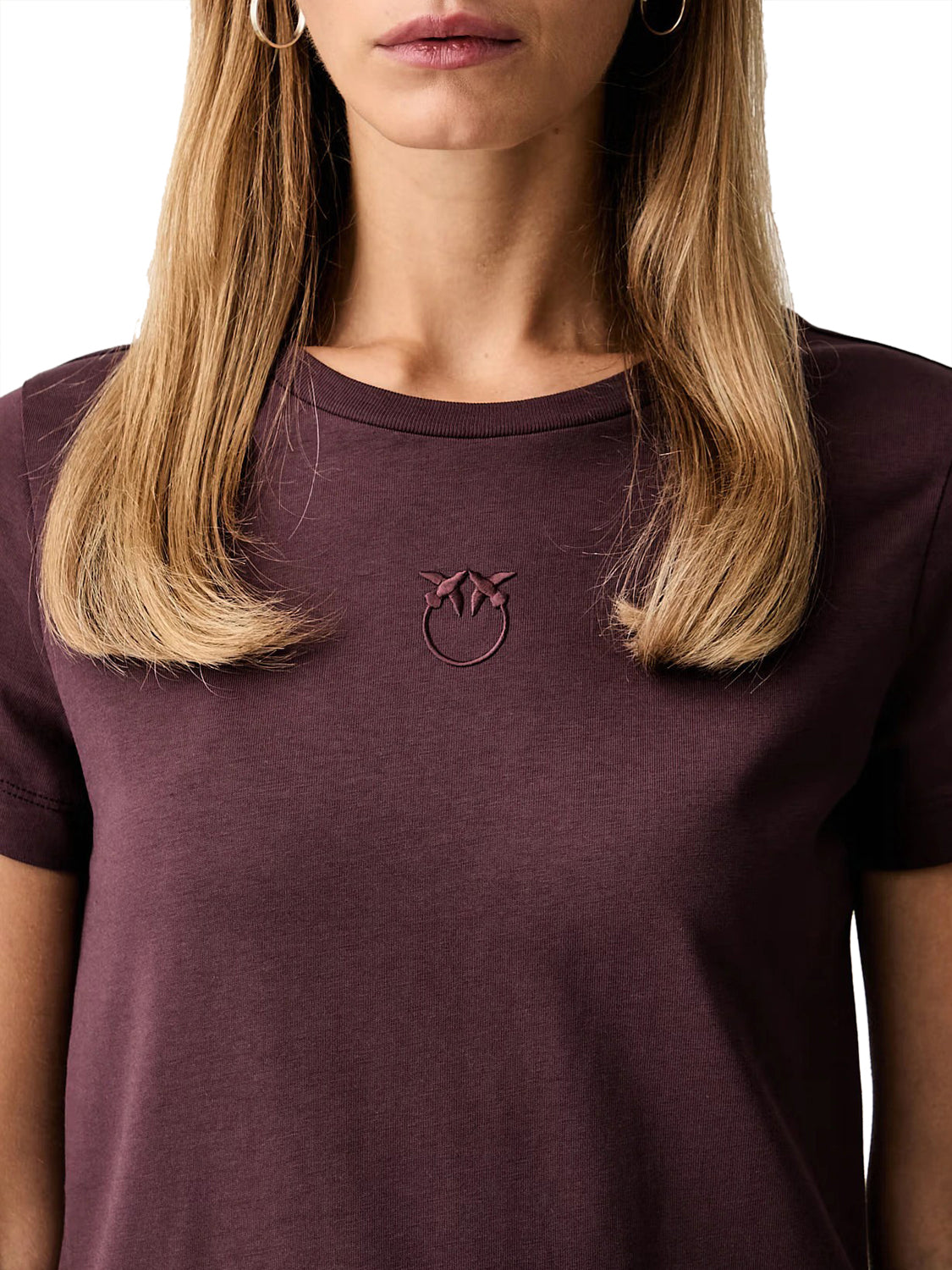 PINKO Bussolotto T-Shirt Pinko Jersey Logo Granata Bordeaux Scuro