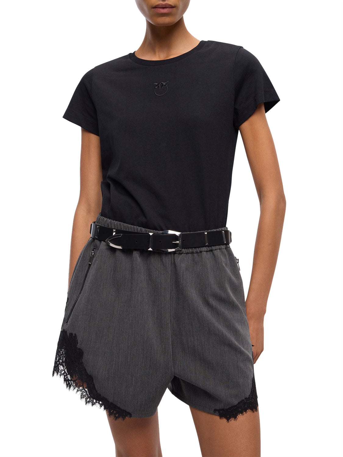 PINKO T-Shirt Bussolotto Pinko Jersey Logo Nero Nero Limousine