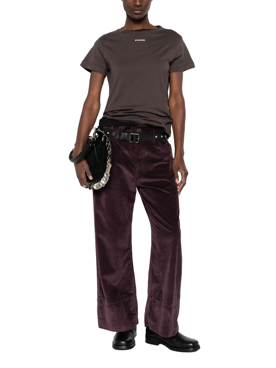 PINKO Pinko T-Shirt Basico Jersey Logo Marrone Marrone Testa Moro