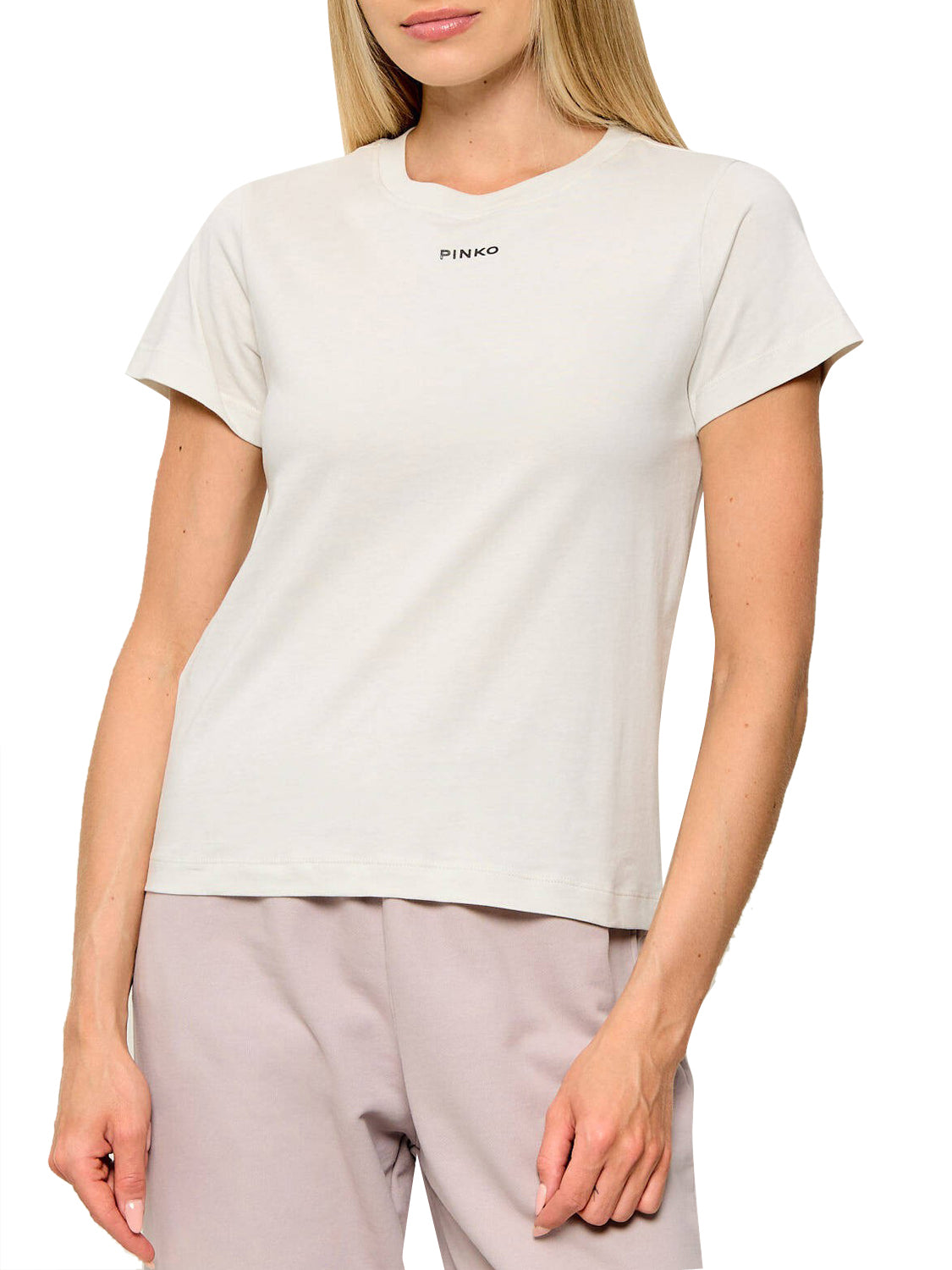 PINKO Pinko T-Shirt Basico Jersey Logo Bianco Grigio Bianco Giglio