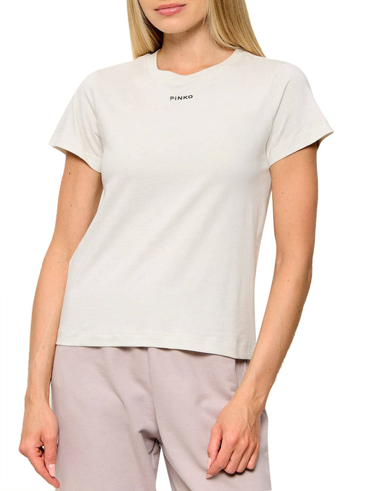 PINKO Pinko T-Shirt Basico Jersey Logo Bianco Grigio Bianco Giglio