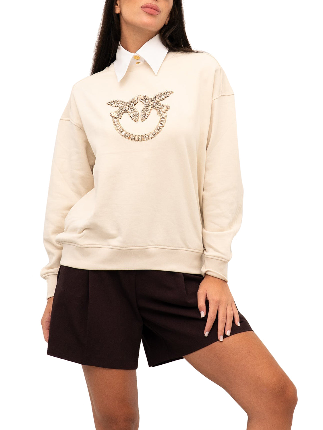 PINKO Pinko Felpa Nelly Ricamo Logo Beige Beige Betulla