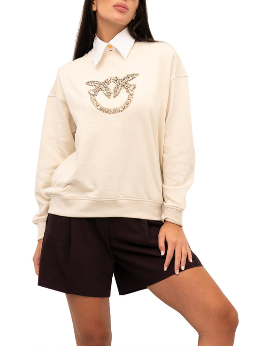 PINKO Pinko Felpa Nelly Ricamo Logo Beige Beige Betulla