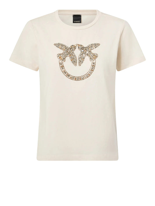 PINKO Quentin T-Shirt Pinko Jersey Ricamo - Beige Beige Betulla