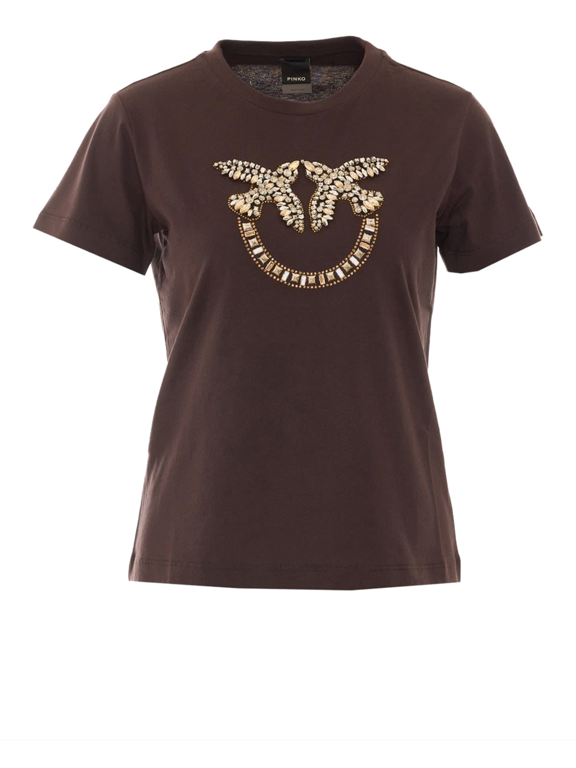 PINKO T-Shirt Pinko Quentin Jersey Ricamo - Marrone Marrone Testa Moro