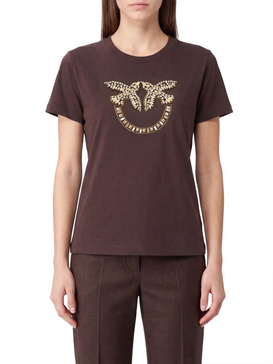 PINKO T-Shirt Pinko Quentin Jersey Ricamo - Marrone Marrone Testa Moro
