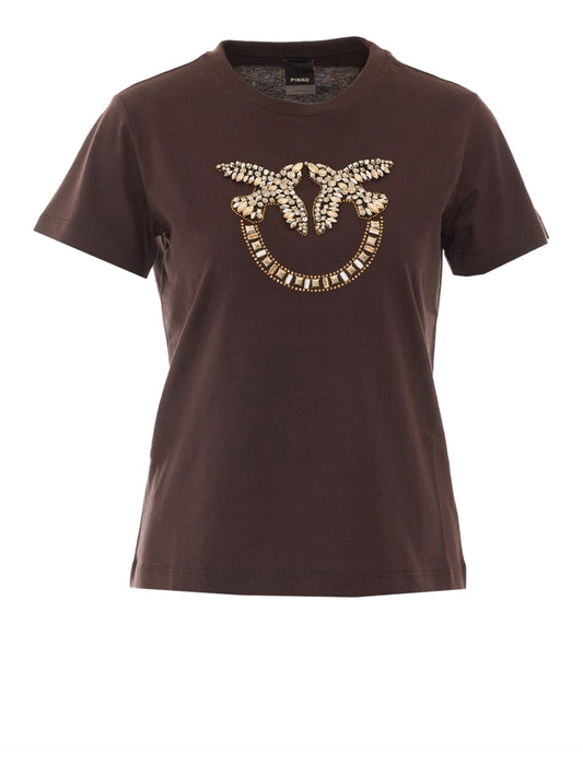 PINKO T-Shirt Pinko Quentin Jersey Ricamo - Marrone Marrone Testa Moro