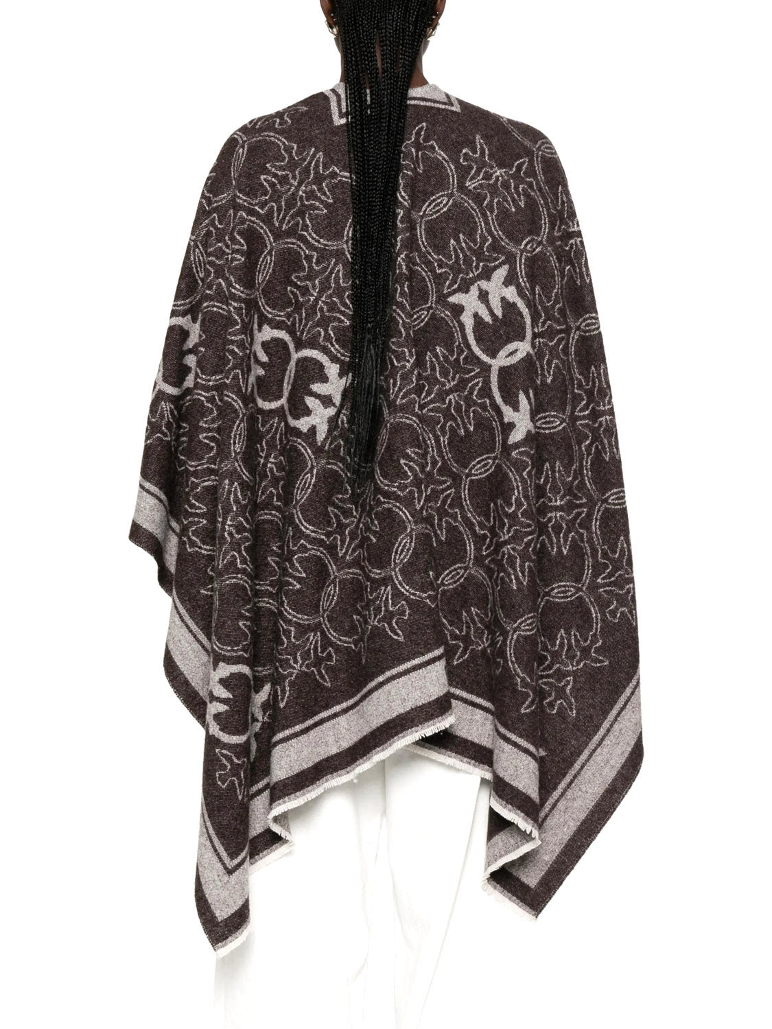 PINKO Poncho Pinko Con Frange E Logo Jacquard Marrone BEIGE/MARRONE