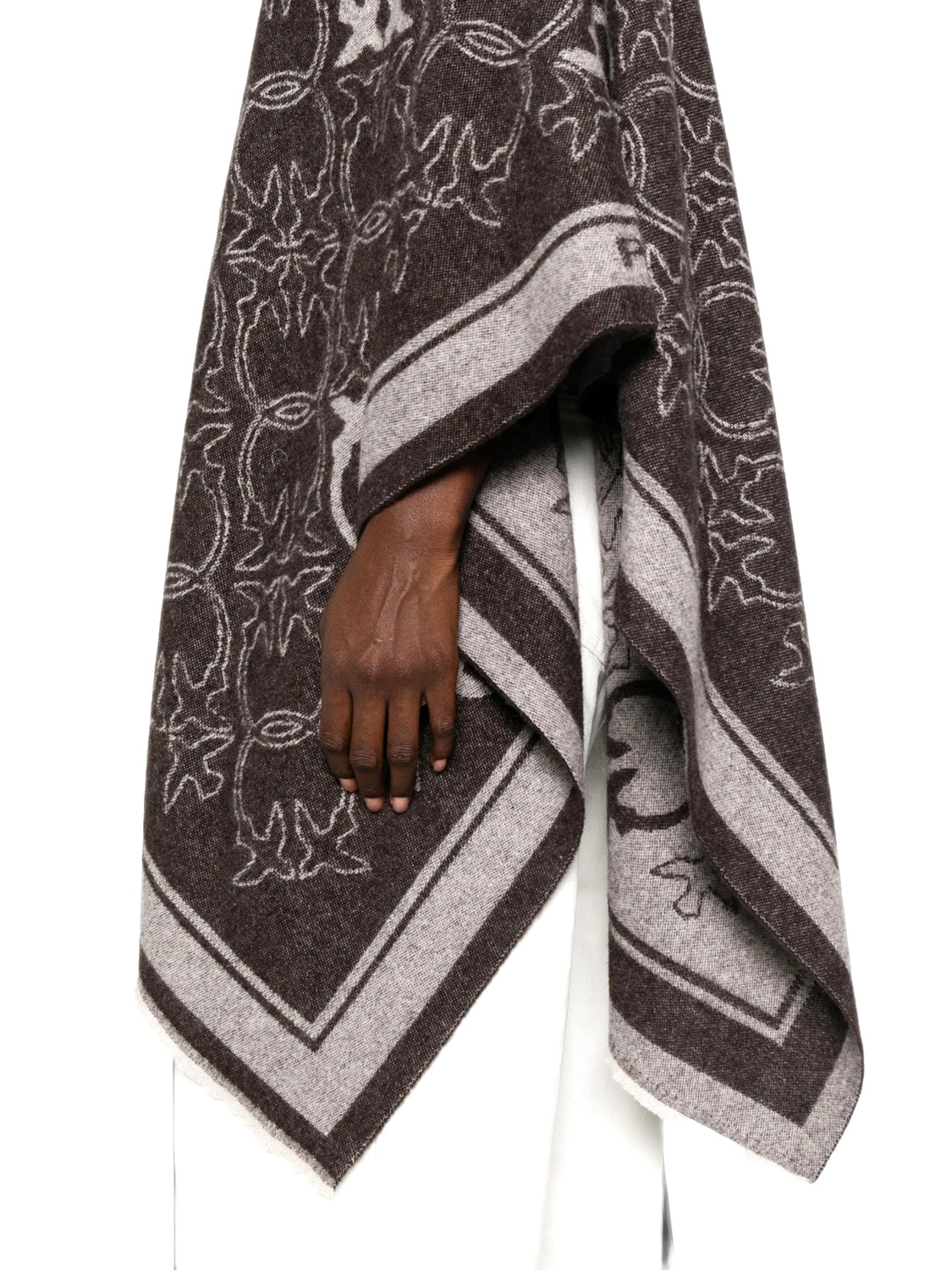 PINKO Poncho Pinko Con Frange E Logo Jacquard Marrone BEIGE/MARRONE
