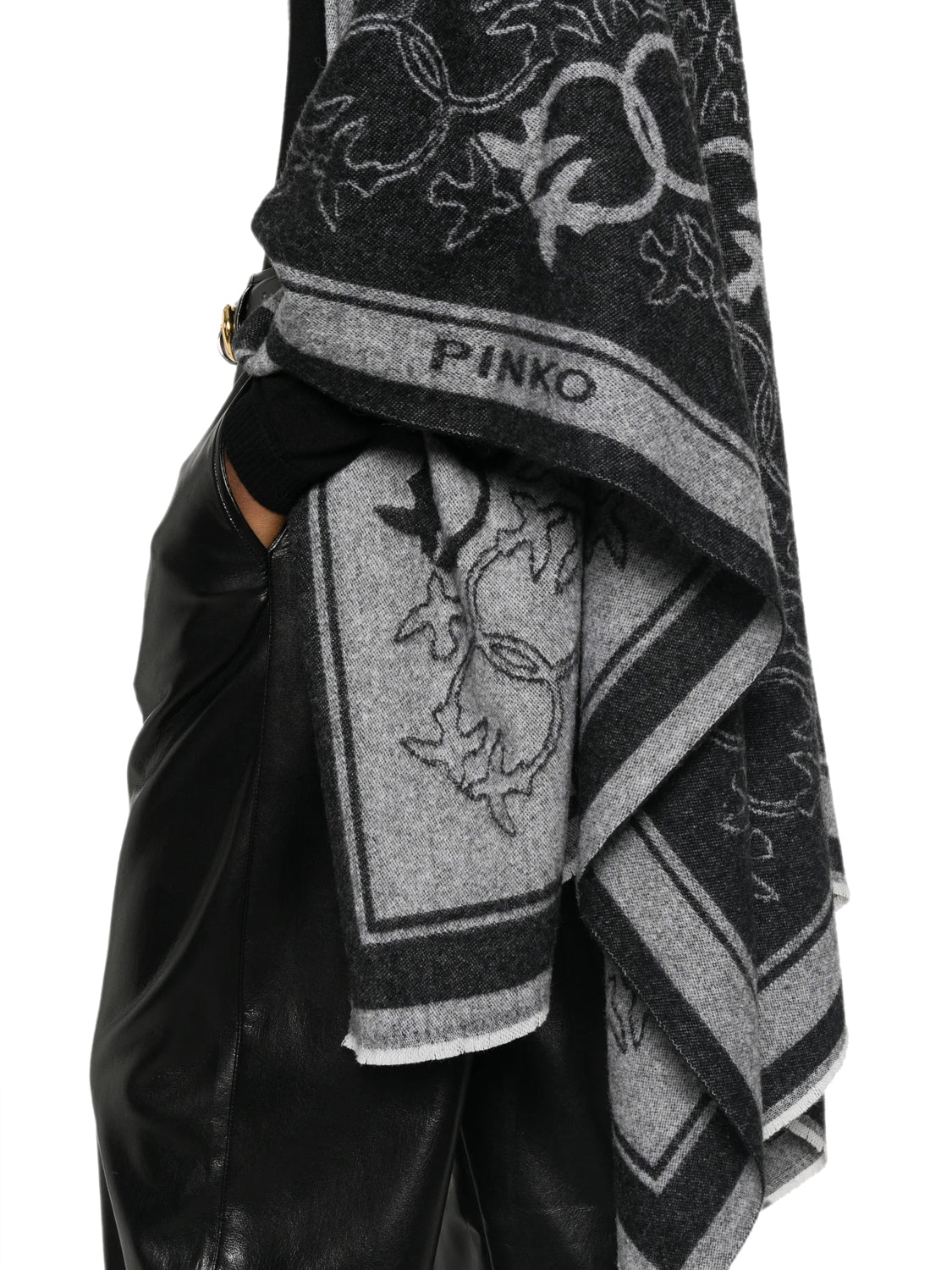 PINKO Pinko Poncho Croazia Cappa Jacquard Logo Nero Nero/grigio