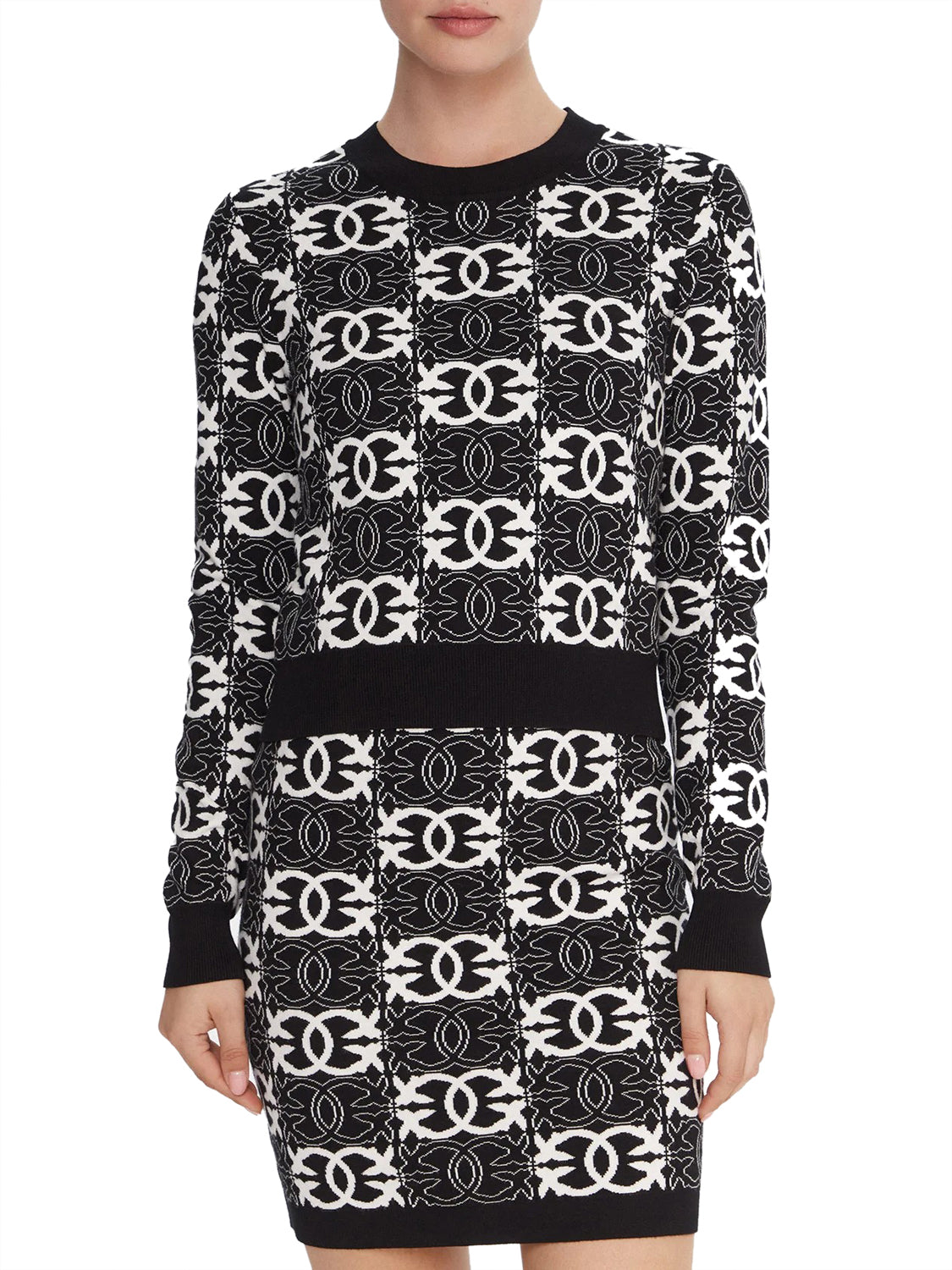 PINKO Maglia Pinko Gypsies Cropped Jacquard Beige Nero Bianco Nero/bianco