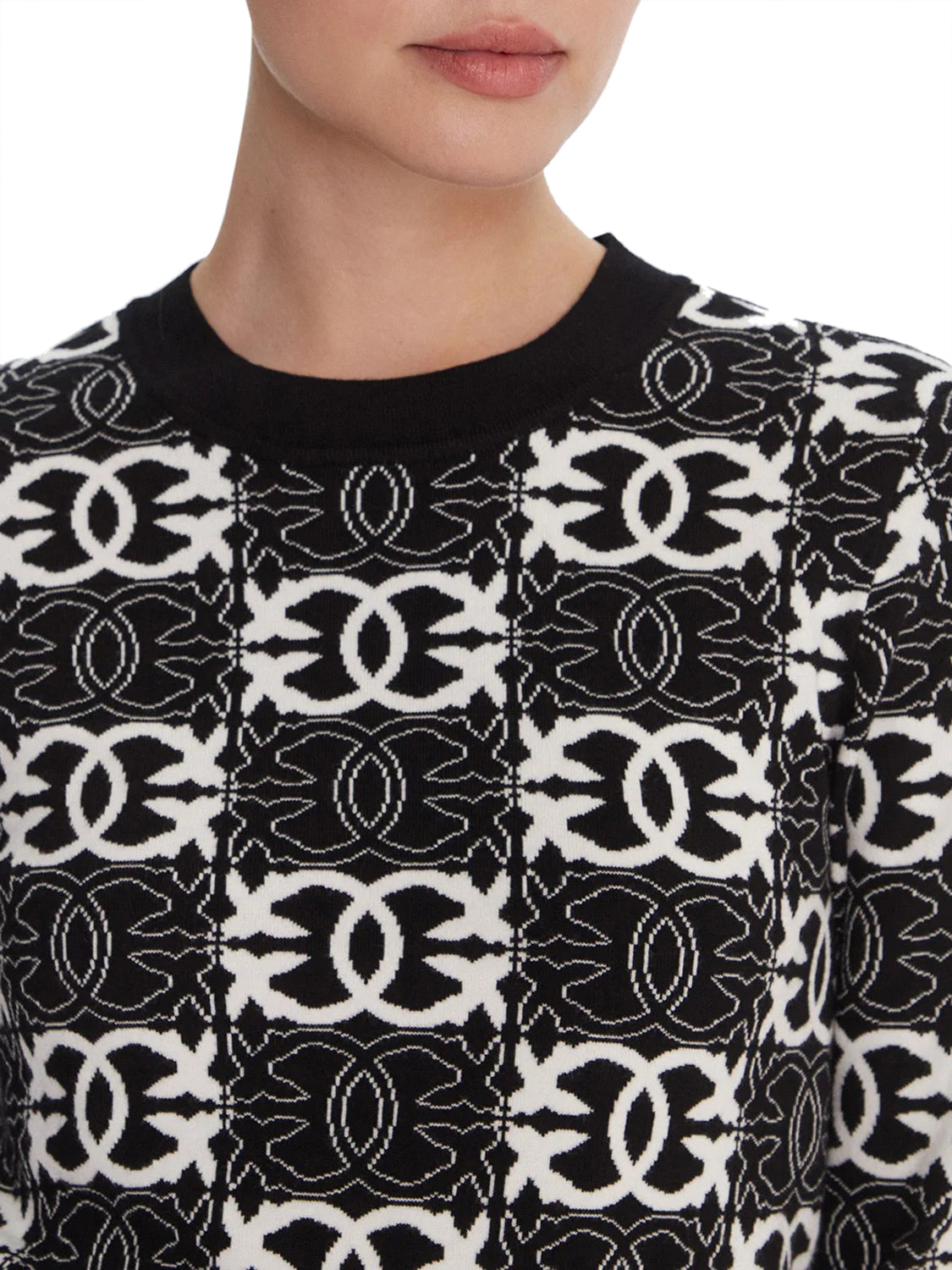 PINKO Maglia Pinko Gypsies Cropped Jacquard Beige Nero Bianco Nero/bianco