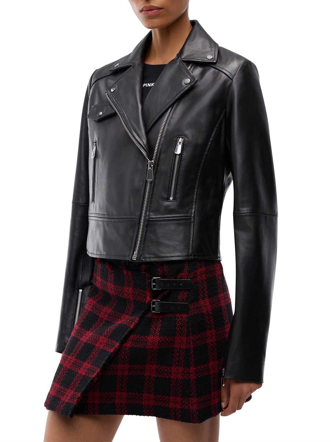 PINKO Giubbino Pinko New Sensibile Chiodo Nappa Nero Nero Limousine