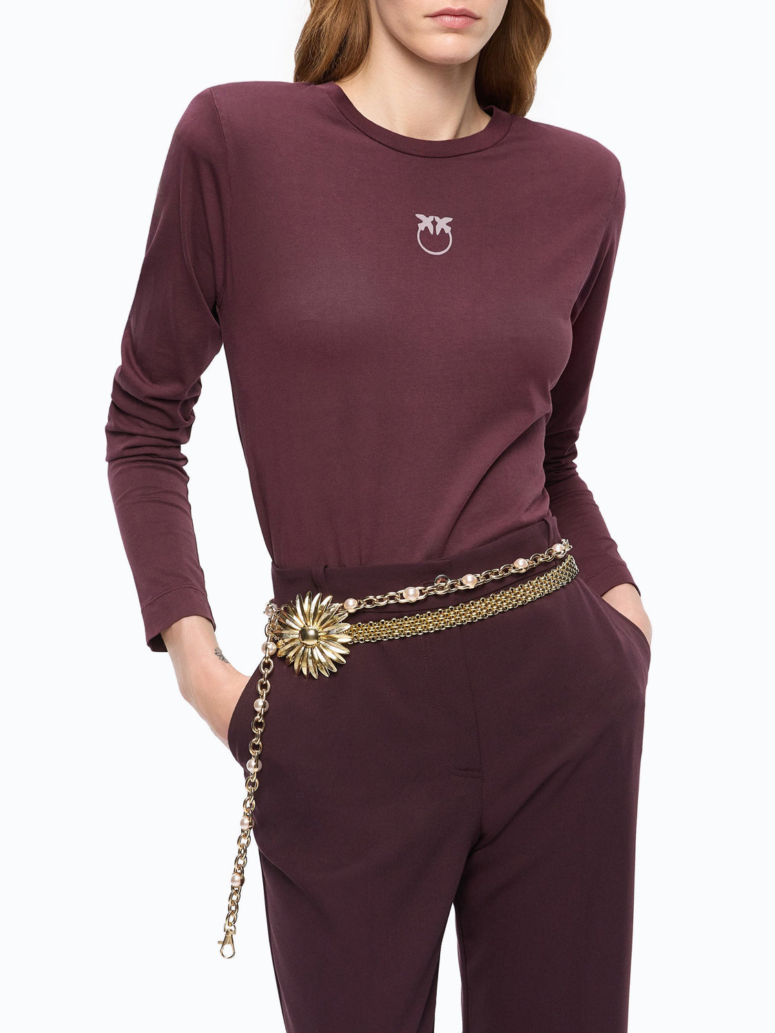 PINKO T-Shirt Pinko Toblino Jersey Logo Bordeaux Bordeaux Scuro