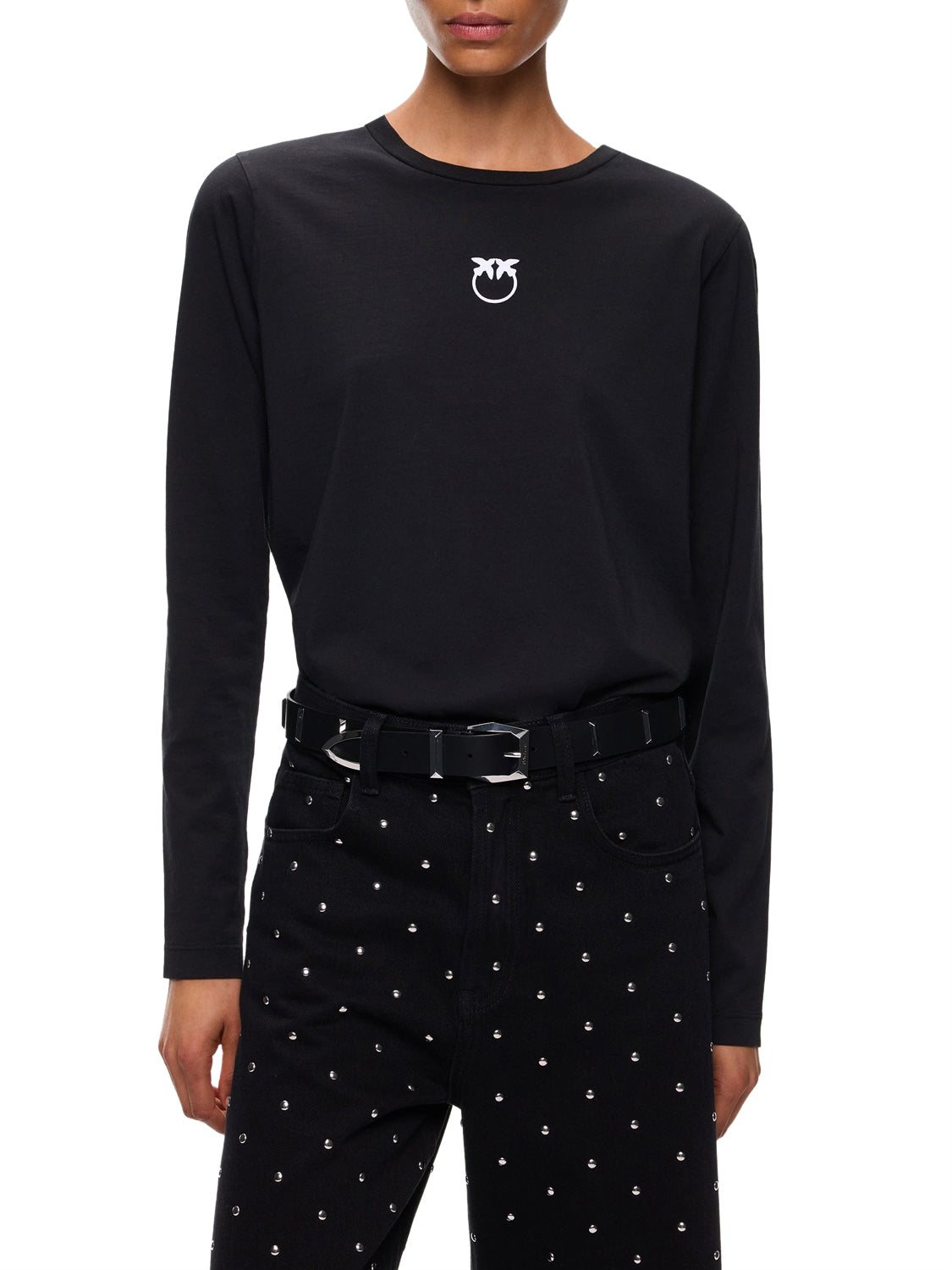 PINKO Toblino T-Shirt Pinko Jersey Logo Nero Nero Limousine