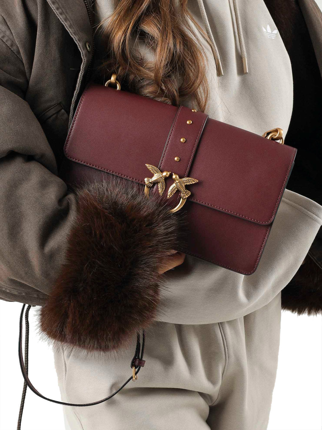 PINKO Pinko Borsa A Tracolla Love One Classic St. Small - Rosso Ribes-Antique Gold