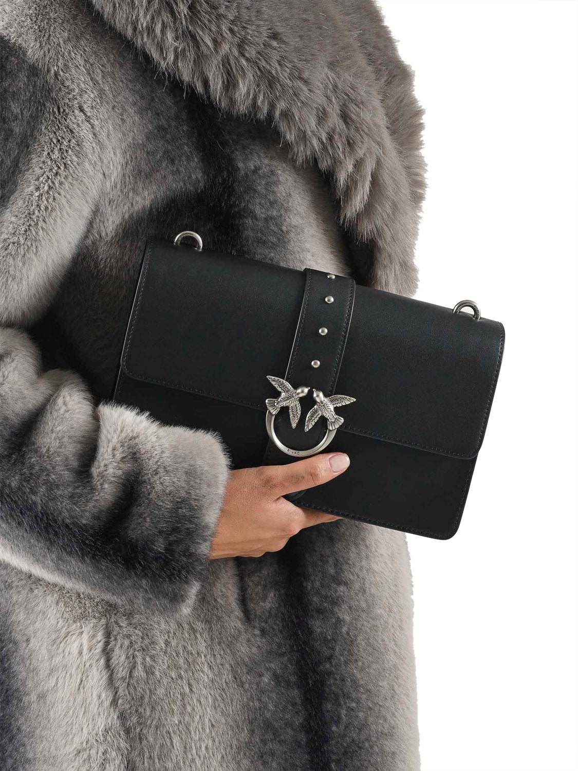PINKO Pinko Borsa A Tracolla Love One Classic St. Small - Nero Argento Nero-Old Silver