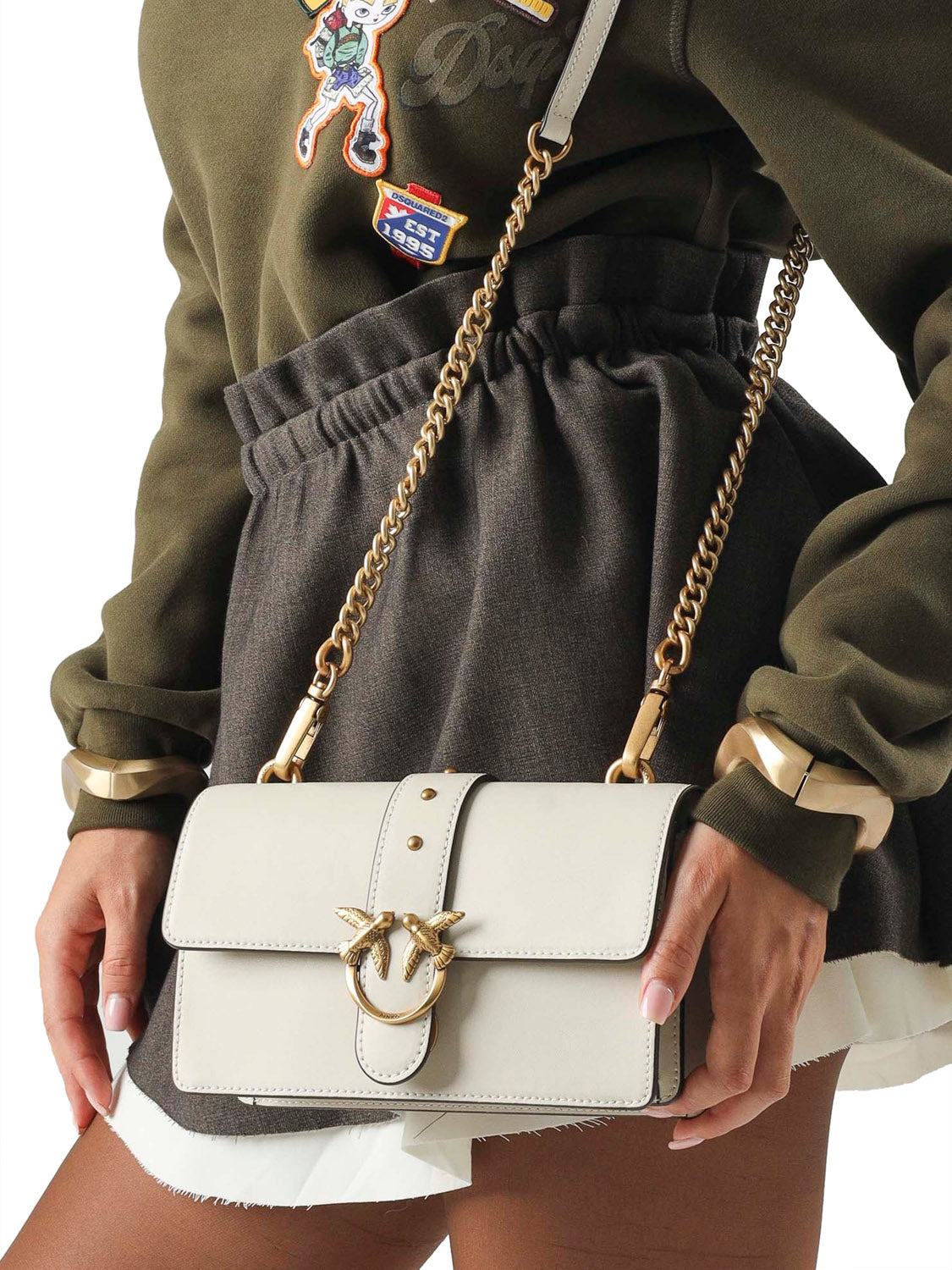 PINKO Borsa A Tracolla Pinko Love One Mini St. Small B. Vit Bianco Bianco Seta-Antique Gold