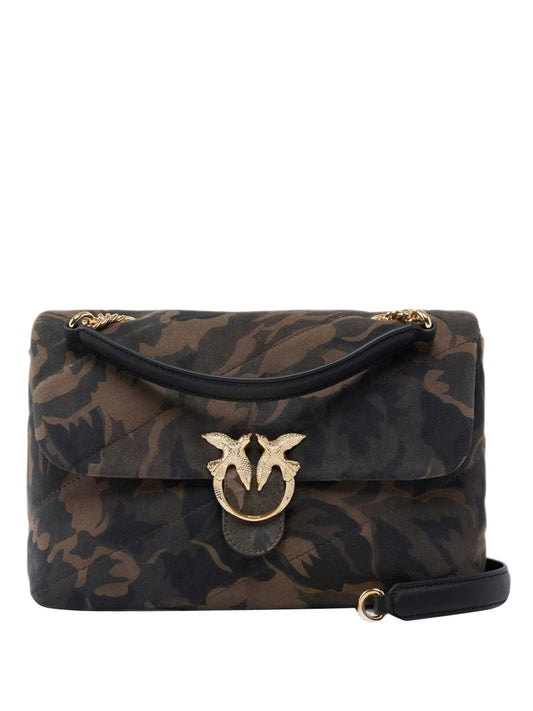 Pinko Borsa A Spalla Love Puff Classic In Pelle Con Stampa Pinko - Verde Militare/Oro Mult.Militar Green-Gold