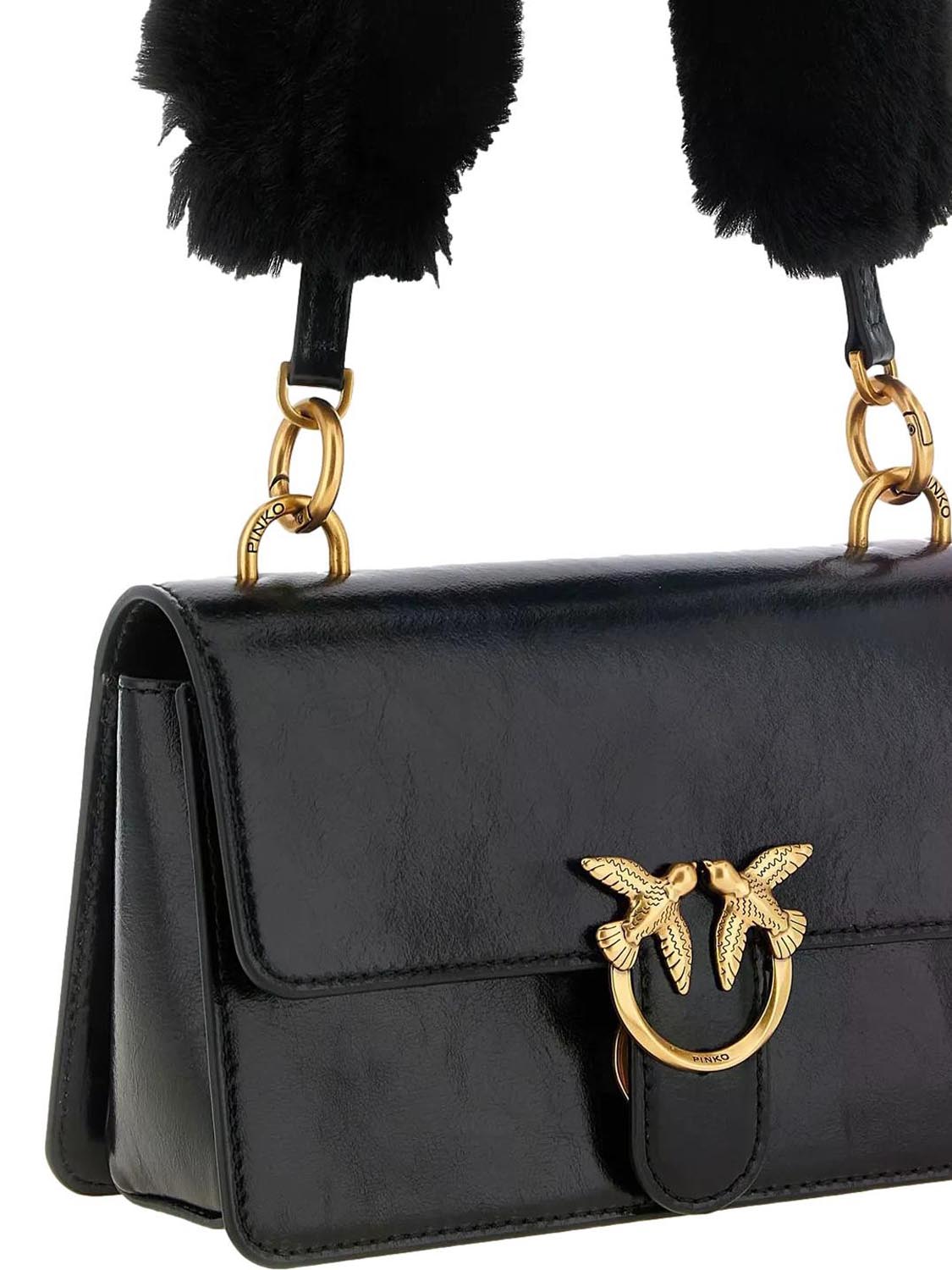 Pinko Borsa Love One Mini In Pelle Con Tracolla Effetto Pelliccia Pinko - Nero/Oro Nero-Antique Gold