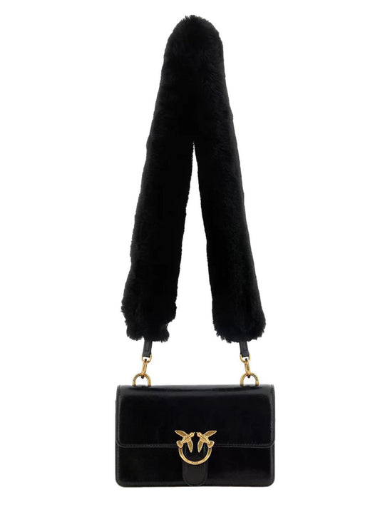 Pinko Borsa Love One Mini In Pelle Con Tracolla Effetto Pelliccia Pinko - Nero/Oro Nero-Antique Gold