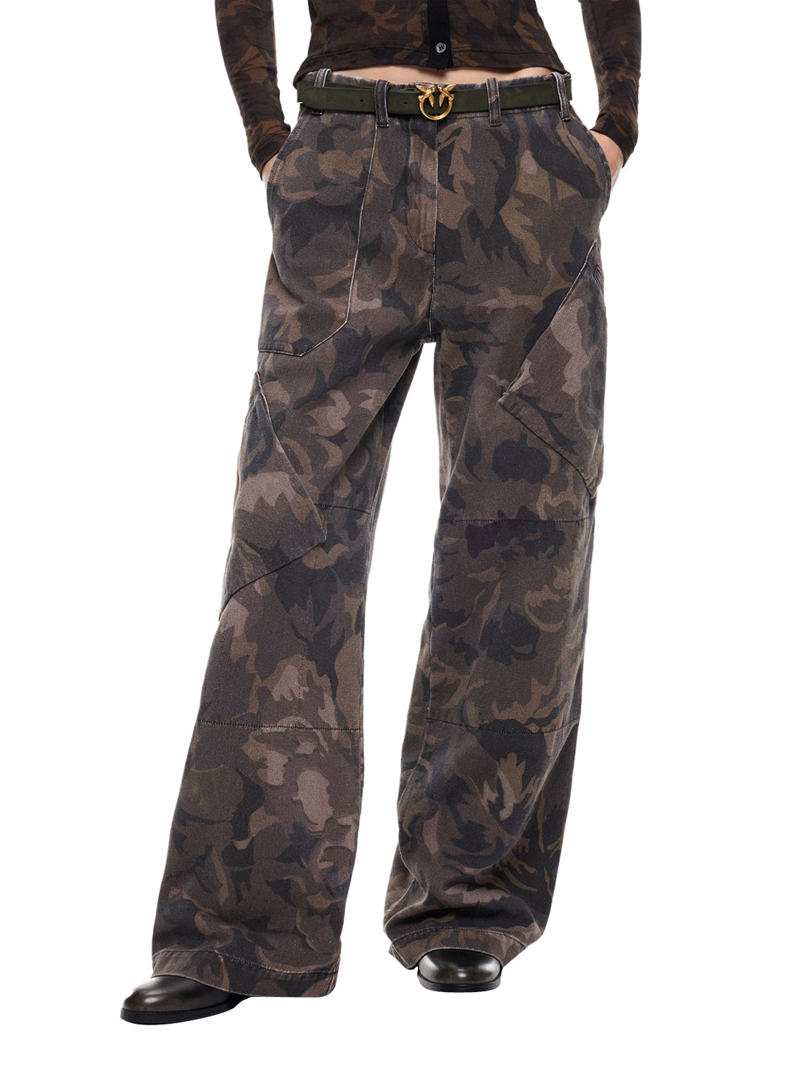 PINKO 2 USCITA Haiku Pinko Pantalone Cotone Stampat Verde Militare Mult.Verde/Nero