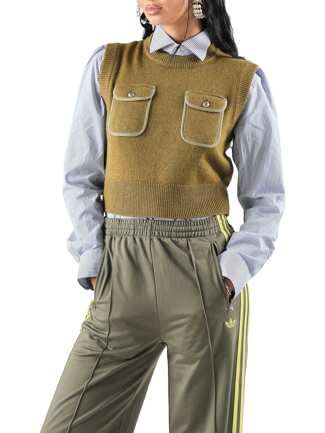 PINKO 2 USCITA Pinko Belato Gilet Blend Wool Con De Verde Verde-Lucertola