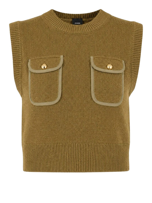 PINKO 2 USCITA Pinko Belato Gilet Blend Wool Con De Verde Verde-Lucertola
