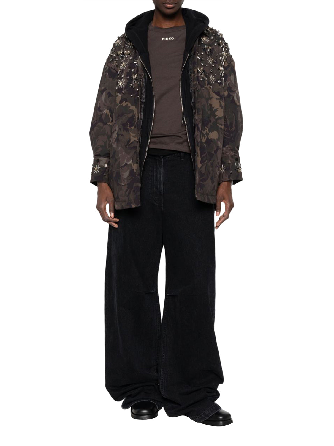 PINKO 2 USCITA Pinko Camicia Barengo Overshirt Tela Tecnica Verde Mult.Verde/Nero