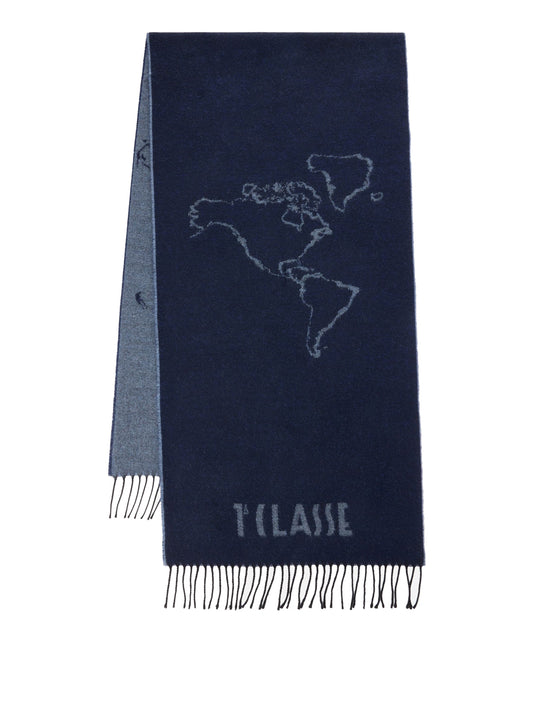 PRIMA CLASSE SETA Prima Classe Sciarpa Geo Filetto in misto lana e cotone 40x170 Avio Avio