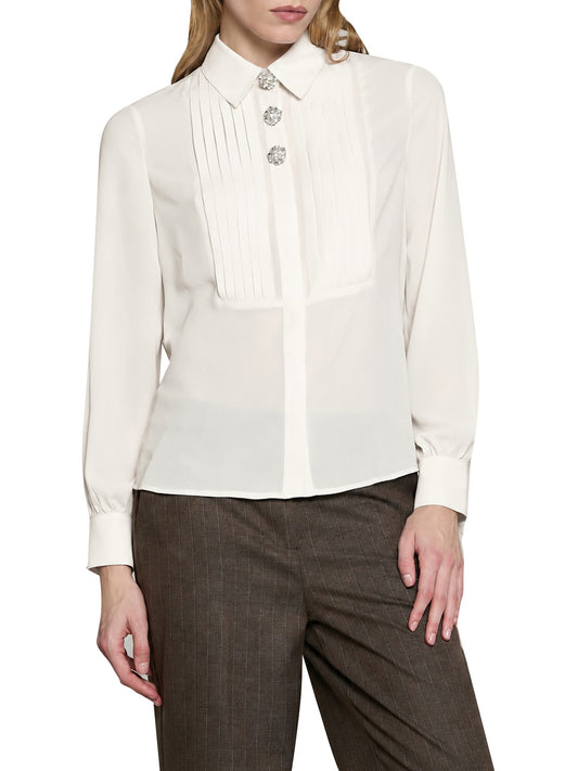 RELISH Camicia Barela Manica Lunga Con Plissé Bianco MILK